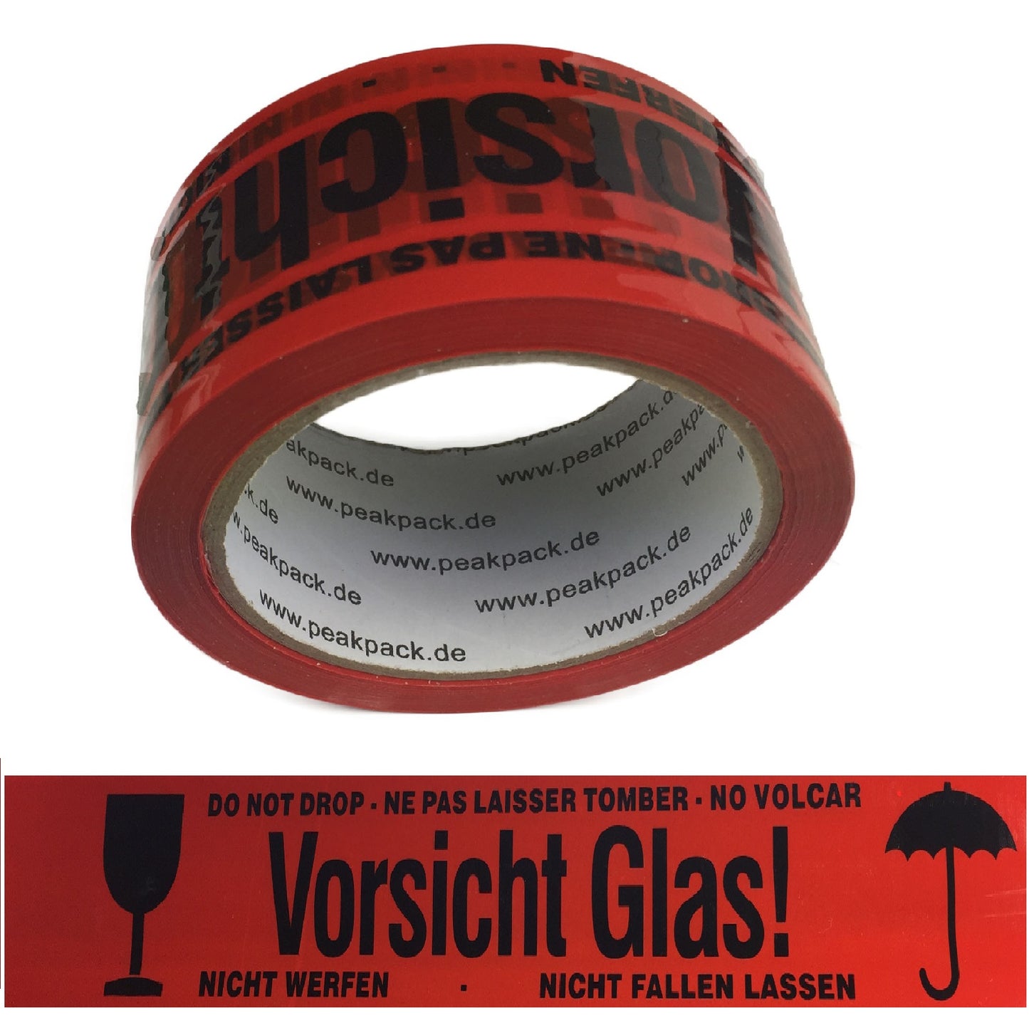 6-144 Rolle Paket Klebeband Vorsicht-Glas Packband 66m leise / laut