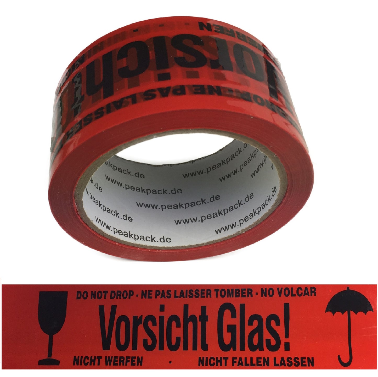 6-144 Rolle Paket Klebeband  Vorsicht-Glas  Packband 66m leise / laut